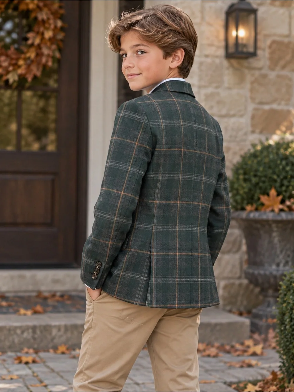 Murano Blazer Boys' Green Plaid Slim Fit Size 10/12 NWT
